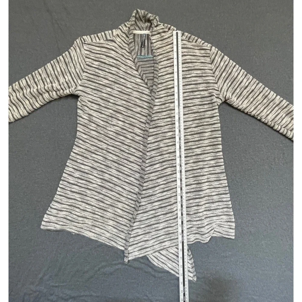 KÜHL Women's Black White Striped Knit‎ Open Front Cardigan Medium Shawl Collar